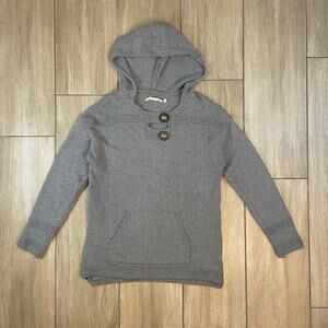 Soft Surroundings Hoodie S Gray Knit Pullover 100% Cotton Coconut Button Sweater